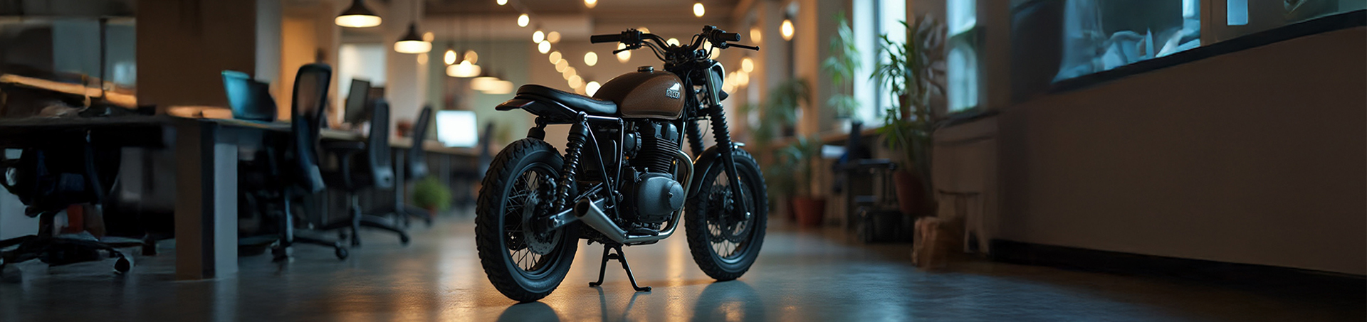 Altes Motorad steht im Office